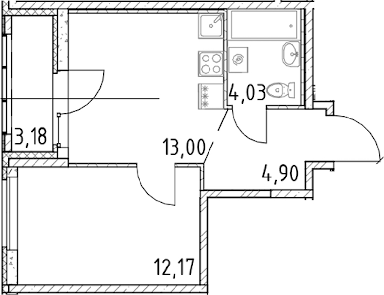 1-комнатная квартира 34.1 м², 22/23 эт., ЖК «Город Первых»